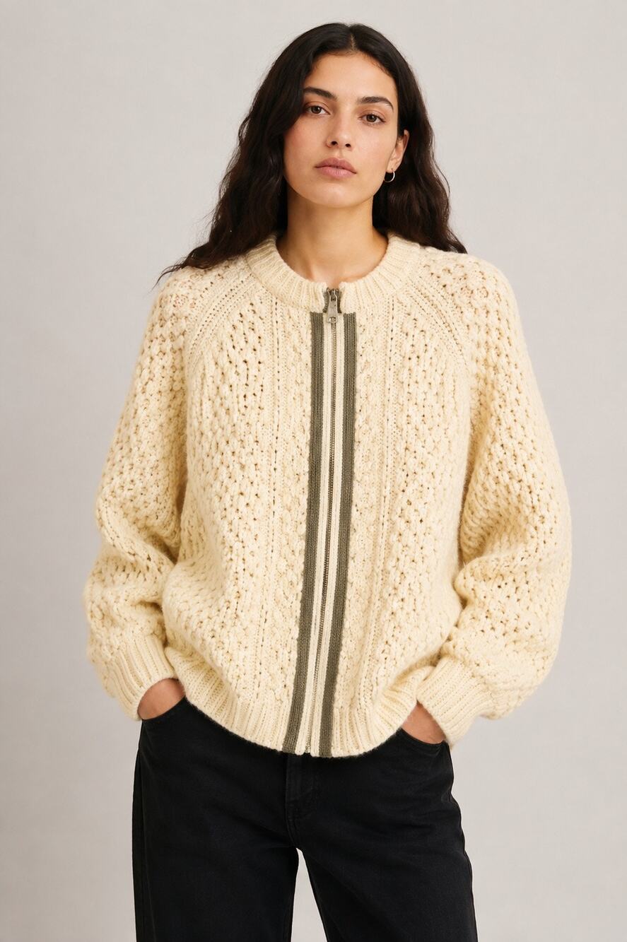 Vintage Slieve League Handloomed Irish Wool Cardigan Fisherman Sweater US 12